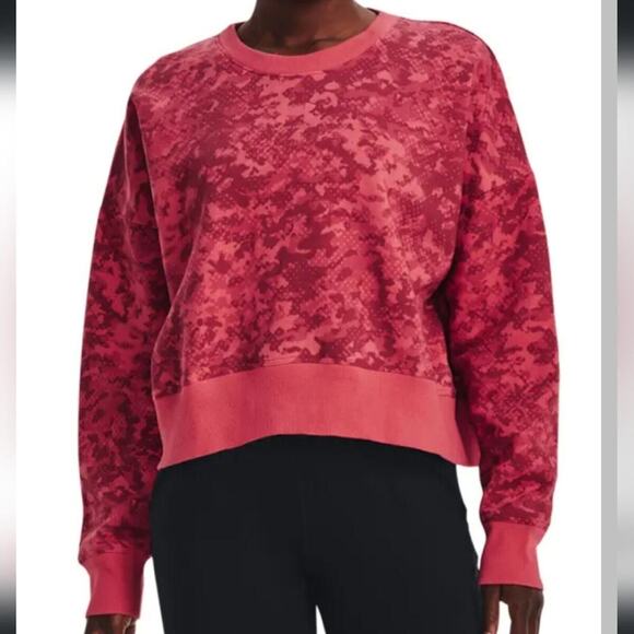Under Armour Rival Fleece Camo Crew Pull-over Crop Boxy Sweatshirt Women Sz S - Picture 7 of 11